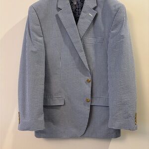 Chaps Blue and White Gingham, Sport Coat with Notched Lapel and Relaxed Fit
